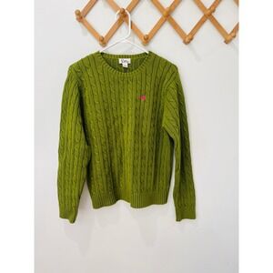 Vintage Lilly Pulitzer Womens Green Cable Knit Cotton Sweater Medium